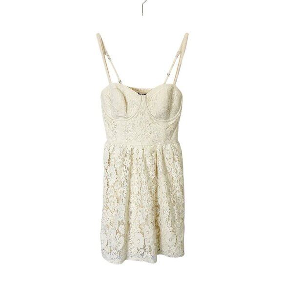 Abercrombie Fitch Smocked Lace Mini Dress Womens Size Medium Cream Sweetheart - Picture 1 of 9